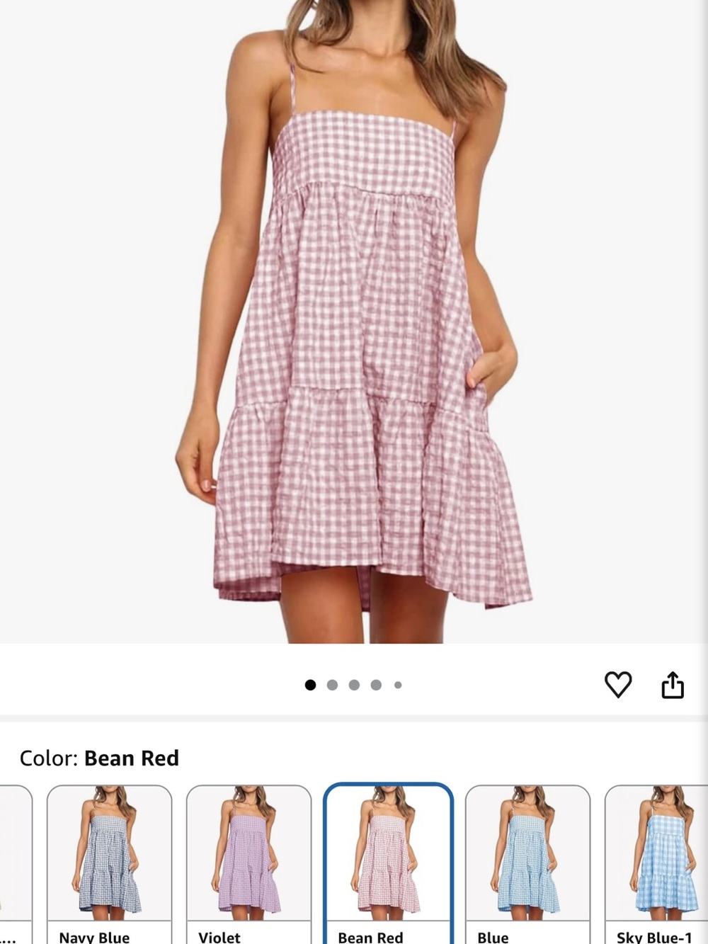 Gingham Spaghetti-Strap Mini Dress in Bean Red